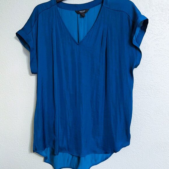 Simply Vera VeraWang, turquoise polyester short sleeved shirt, Size L - Picture 2 of 12